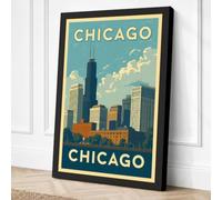 Postcard from Chicago Vintage Canvas Wall Art Print 30x20 Inch (76 x 51 cm)