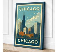 Postcard from Chicago Vintage Canvas Wall Art Print 30x20 Inch (76 x 51 cm)