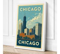 Postcard from Chicago Vintage Canvas Wall Art Print 36x24 Inch (91 x 61 cm)