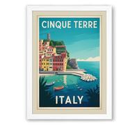 Postcard from Cinque Terre Vintage Framed Wall Art Print A1 (84.1×59.4cm) White, Wall Decor for Living Room, Bedroom, Office & Home, Ready to Hang, Art Gift