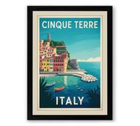 Postcard from Cinque Terre Vintage Framed Wall Art Print A4 (29.7×21cm) Black, Wall Decor for Living Room, Bedroom, Office & Home, Ready to Hang, Art Gift
