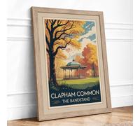 Postcard from Clapham Common Vintage Framed Wall Art Print A2 Oak