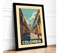 Postcard from Colonial Colombia Vintage Framed Wall Art Print A2 (59.4×42cm) Black, Wall Decor for Living Room, Bedroom, Office & Home, Ready to Hang, Art Gift
