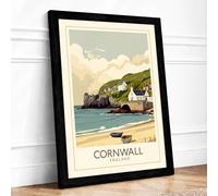 Postcard from Cornwall Vintage Framed Wall Art Print A1 (84.1×59.4cm) Black, Wall Decor for Living Room, Bedroom, Office & Home, Ready to Hang, Art Gift