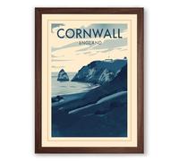 Postcard from Cornwall Vintage Framed Wall Art Print A1 (84.1×59.4cm) Walnut, Wall Decor for Living Room, Bedroom, Office & Home, Ready to Hang, Art Gift