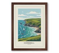 Postcard from Cornwall Vintage Framed Wall Art Print A2 (59.4×42cm) Walnut, Wall Decor for Living Room, Bedroom, Office & Home, Ready to Hang, Art Gift