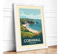 Postcard from Cornwall Vintage Framed Wall Art Print A2 (59.4×42cm) White, Wall Decor for Living Room, Bedroom, Office & Home, Ready to Hang, Art Gift