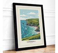 Postcard from Cornwall Vintage Framed Wall Art Print A3 (42×29.7cm) Black, Wall Decor for Living Room, Bedroom, Office & Home, Ready to Hang, Art Gift