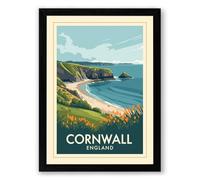Postcard from Cornwall Vintage Framed Wall Art Print A4 (29.7×21cm) Black, Wall Decor for Living Room, Bedroom, Office & Home, Ready to Hang, Art Gift