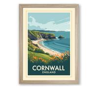 Postcard from Cornwall Vintage Framed Wall Art Print A4 (29.7×21cm) Oak, Wall Decor for Living Room, Bedroom, Office & Home, Ready to Hang, Art Gift