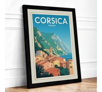 Postcard from Corsica Vintage Framed Wall Art Print A1 (84.1×59.4cm) Black, Wall Decor for Living Room, Bedroom, Office & Home, Ready to Hang, Art Gift