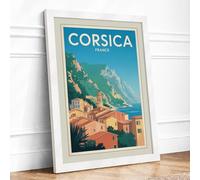 Postcard from Corsica Vintage Framed Wall Art Print A1 (84.1×59.4cm) White, Wall Decor for Living Room, Bedroom, Office & Home, Ready to Hang, Art Gift