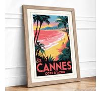 Postcard from Côte d'Azur Vintage Framed Wall Art Print A4 (29.7×21cm) Oak, Wall Decor for Living Room, Bedroom, Office & Home, Ready to Hang, Art Gift