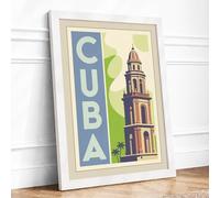 Postcard from Cuba Vintage Framed Wall Art Print A4 (29.7×21cm) White, Wall Decor for Living Room, Bedroom, Office & Home, Ready to Hang, Art Gift
