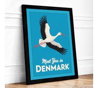 Postcard from Denmark Vintage Framed Wall Art Print A1 (84.1×59.4cm) Black, Wall Decor for Living Room, Bedroom, Office & Home, Ready to Hang, Art Gift