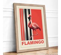 Postcard from Flamingo Art Deco Framed Wall Art Print A2 (59.4×42cm) Oak, Wall Decor for Living Room, Bedroom, Office & Home, Ready to Hang, Art Gift