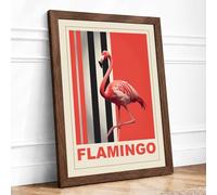 Postcard from Flamingo Art Deco Framed Wall Art Print A3 (42×29.7cm) Walnut, Wall Decor for Living Room, Bedroom, Office & Home, Ready to Hang, Art Gift