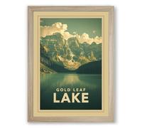 Postcard from Gold Leaf Lake Vintage Framed Wall Art Print A2 (59.4×42cm) Oak, Wall Decor for Living Room, Bedroom, Office & Home, Ready to Hang, Art Gift