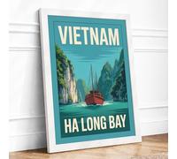 Postcard from Ha Long Bay Vintage Framed Wall Art Print A3 (42×29.7cm) White, Wall Decor for Living Room, Bedroom, Office & Home, Ready to Hang, Art Gift