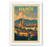 Postcard from Hanoi Vintage Framed Wall Art Print A2 (59.4×42cm) White, Wall Decor for Living Room, Bedroom, Office & Home, Ready to Hang, Art Gift