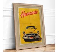 Postcard from Havana Retro Framed Wall Art Print A1 (84.1×59.4cm) Oak, Wall Decor for Living Room, Bedroom, Office & Home, Ready to Hang, Art Gift