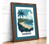 Postcard from Hawaii Vintage Framed Wall Art Print A4 (29.7×21cm) Walnut, Wall Decor for Living Room, Bedroom, Office & Home, Ready to Hang, Art Gift