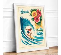 Postcard from Hawaii Vintage Framed Wall Art Print A4 (29.7×21cm) White, Wall Decor for Living Room, Bedroom, Office & Home, Ready to Hang, Art Gift