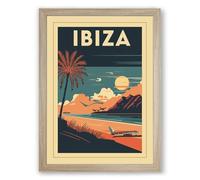 Postcard from Ibiza Art Deco Framed Wall Art Print A3 (42×29.7cm) Oak, Wall Decor for Living Room, Bedroom, Office & Home, Ready to Hang, Art Gift