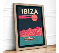 Postcard from Ibiza Retro Framed Wall Art Print A1 (84.1×59.4cm) Oak, Wall Decor for Living Room, Bedroom, Office & Home, Ready to Hang, Art Gift
