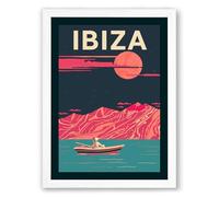Postcard from Ibiza Retro Framed Wall Art Print A1 (84.1×59.4cm) White, Wall Decor for Living Room, Bedroom, Office & Home, Ready to Hang, Art Gift