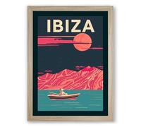 Postcard from Ibiza Retro Framed Wall Art Print A4 (29.7×21cm) Oak, Wall Decor for Living Room, Bedroom, Office & Home, Ready to Hang, Art Gift