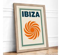 Postcard from Ibiza Retro Framed Wall Art Print A4 (29.7×21cm) Oak, Wall Decor for Living Room, Bedroom, Office & Home, Ready to Hang, Art Gift