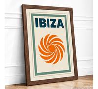 Postcard from Ibiza Retro Framed Wall Art Print A4 (29.7×21cm) Walnut, Wall Decor for Living Room, Bedroom, Office & Home, Ready to Hang, Art Gift