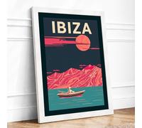 Postcard from Ibiza Retro Framed Wall Art Print A4 (29.7×21cm) White, Wall Decor for Living Room, Bedroom, Office & Home, Ready to Hang, Art Gift
