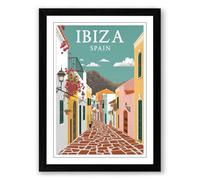 Postcard from Ibiza Vintage Framed Wall Art Print A1 (84.1×59.4cm) Black, Wall Decor for Living Room, Bedroom, Office & Home, Ready to Hang, Art Gift