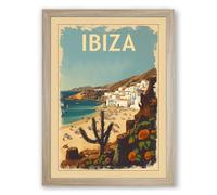 Postcard from Ibiza Vintage Framed Wall Art Print A1 (84.1×59.4cm) Oak, Wall Decor for Living Room, Bedroom, Office & Home, Ready to Hang, Art Gift