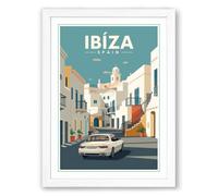 Postcard from Ibiza Vintage Framed Wall Art Print A1 (84.1×59.4cm) White, Wall Decor for Living Room, Bedroom, Office & Home, Ready to Hang, Art Gift