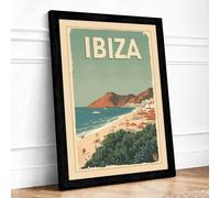 Postcard from Ibiza Vintage Framed Wall Art Print A2 (59.4×42cm) Black, Wall Decor for Living Room, Bedroom, Office & Home, Ready to Hang, Art Gift
