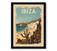 Postcard from Ibiza Vintage Framed Wall Art Print A2 (59.4×42cm) Black, Wall Decor for Living Room, Bedroom, Office & Home, Ready to Hang, Art Gift