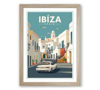 Postcard from Ibiza Vintage Framed Wall Art Print A2 (59.4×42cm) Oak, Wall Decor for Living Room, Bedroom, Office & Home, Ready to Hang, Art Gift
