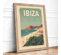 Postcard from Ibiza Vintage Framed Wall Art Print A2 (59.4×42cm) Oak, Wall Decor for Living Room, Bedroom, Office & Home, Ready to Hang, Art Gift