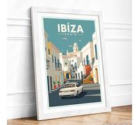 Postcard from Ibiza Vintage Framed Wall Art Print A4 (29.7×21cm) White, Wall Decor for Living Room, Bedroom, Office & Home, Ready to Hang, Art Gift