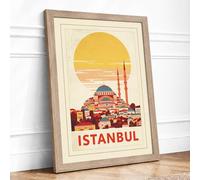 Postcard from Istanbul Vintage Framed Wall Art Print A3 (42×29.7cm) Oak, Wall Decor for Living Room, Bedroom, Office & Home, Ready to Hang, Art Gift