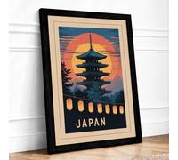 Postcard from Japan Art Deco Framed Wall Art Print A3 Black
