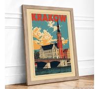 Postcard from Krakow Vintage Framed Wall Art Print A2 (59.4×42cm) Oak, Wall Decor for Living Room, Bedroom, Office & Home, Ready to Hang, Art Gift