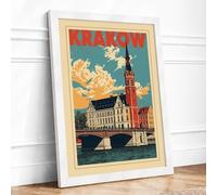 Postcard from Krakow Vintage Framed Wall Art Print A3 (42×29.7cm) White, Wall Decor for Living Room, Bedroom, Office & Home, Ready to Hang, Art Gift