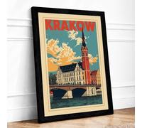 Postcard from Krakow Vintage Framed Wall Art Print A4 (29.7×21cm) Black, Wall Decor for Living Room, Bedroom, Office & Home, Ready to Hang, Art Gift