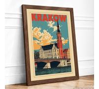 Postcard from Krakow Vintage Framed Wall Art Print A4 (29.7×21cm) Walnut, Wall Decor for Living Room, Bedroom, Office & Home, Ready to Hang, Art Gift