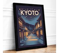 Postcard from Kyoto Vintage Framed Wall Art Print A4 Black
