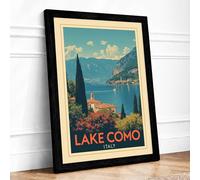 Postcard from Lake Como Vintage Framed Wall Art Print A2 (59.4×42cm) Black, Wall Decor for Living Room, Bedroom, Office & Home, Ready to Hang, Art Gift